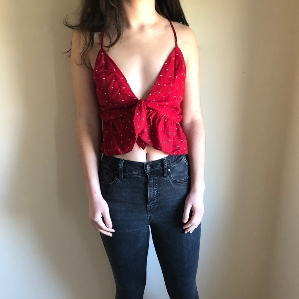 Cute red polka dot going out top!